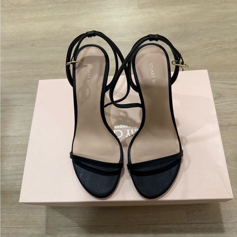 Stuart Weitzman Black Strappy Open-Toe Heels